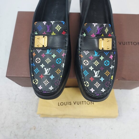 Louis Vuitton Multicolored Monogram Black Lock Driver Loafers - Picture 6 of 11